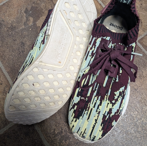 Adidas Maroon and Yellow Knit Boost Sneakers - Picture 2 of 4